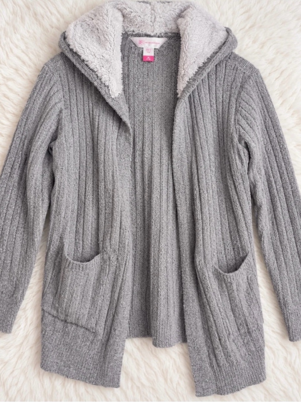Cozy Hooded Ribbed Sweater Cardigan - Gray
